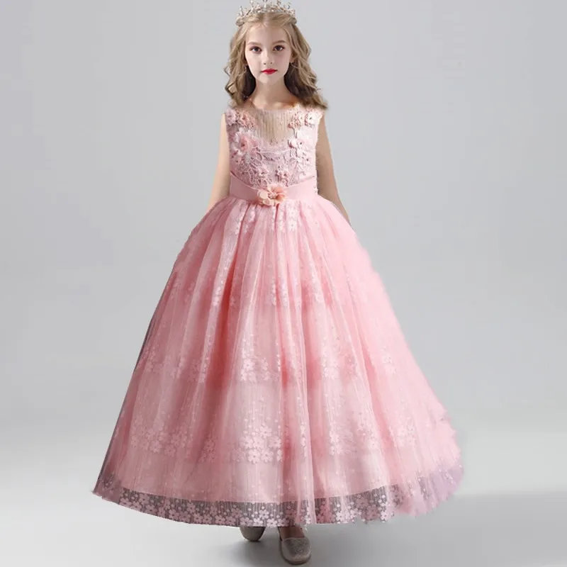 Wedding Party Dress for Girls Lace First feast princess Long Dress New Exchange Dress Ball Beauty Sexy Shoulder Dress