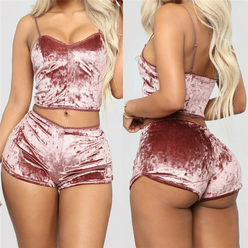 Лидер продаж Модный женский Бархатный комплект из 2 предметов сексуальные