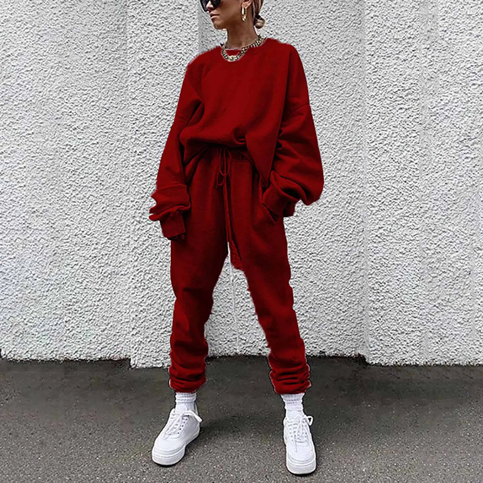 

Fashion Women Solid Colors Tracksuit Leisure Long Sleeves Loose Sweatshirts Pullover Tops Sweatpants Athletic Wear Sport