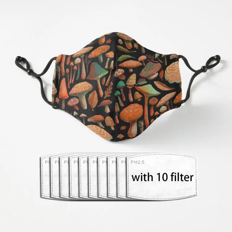 

Mushroom Picking Unisex Adult Cotton Printing Mouth Mask Outdoor Washable Reusable Face Mask Adjustable Breathable Masks
