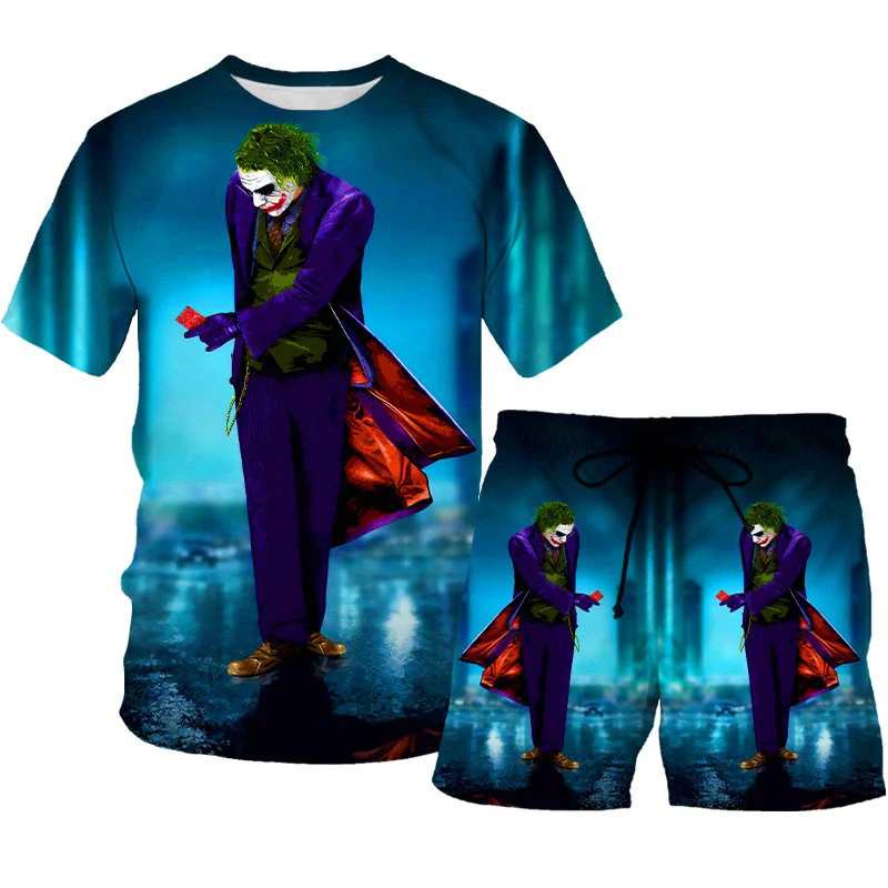

Clown Digital Print Men Set Summer T shirt+Beach Shorts Funny Joker Face Short-Sleeve Beachwear 2021 New Fashion Streetwear Suit