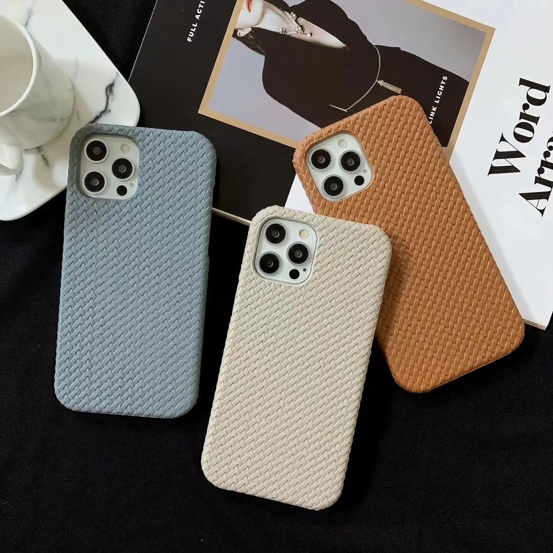 

For iPhone13 Promax Woven Pattern Leather Case For iPhone12 11 Pro Max Mini X XR Xs Max Se2020 7 8 Plus Brand Original Logo Case