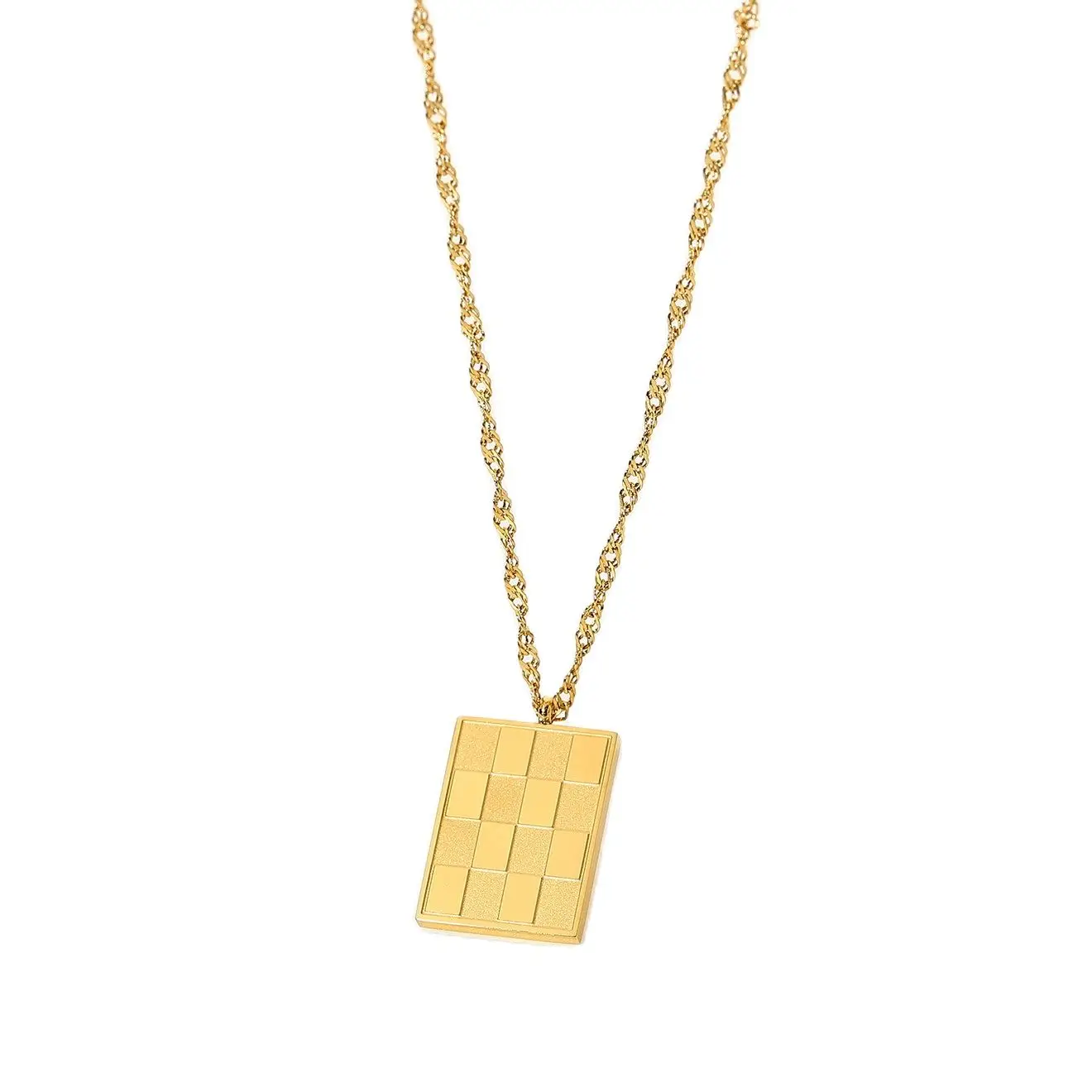 

Retro Square Checkerboard Pendant Necklace Stainless Steel Gold-plated Chain Ornament Personality Jewelry Gift Female
