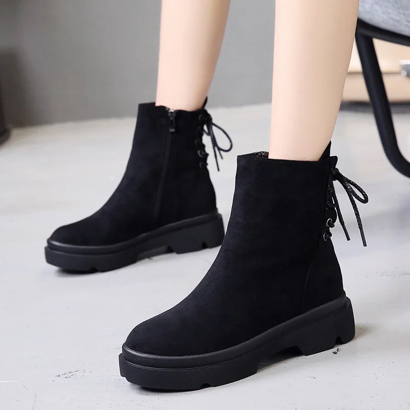 Fujin/женские зимние ботинки из флока на платформе со шнуровкой без шнуровки