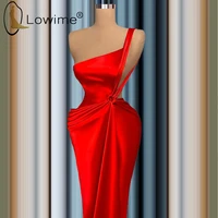 red one shoulder long mermaid evening dresses 2021 sexy simple satin prom party gowns custom made formal dresses