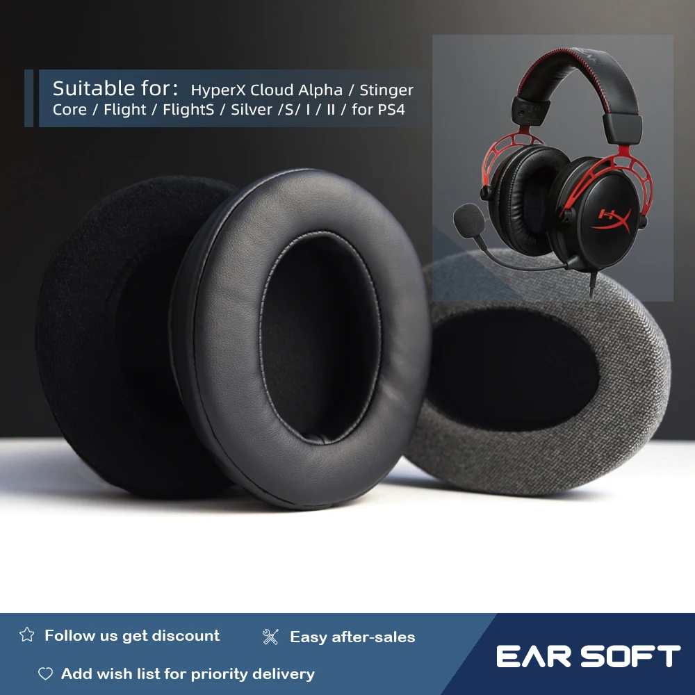Earsoft Сменные амбушюры для HyperX Cloud Alpha, Flight, Flight, Stinger, Core, Silver, S, I, II, для наушников PS4