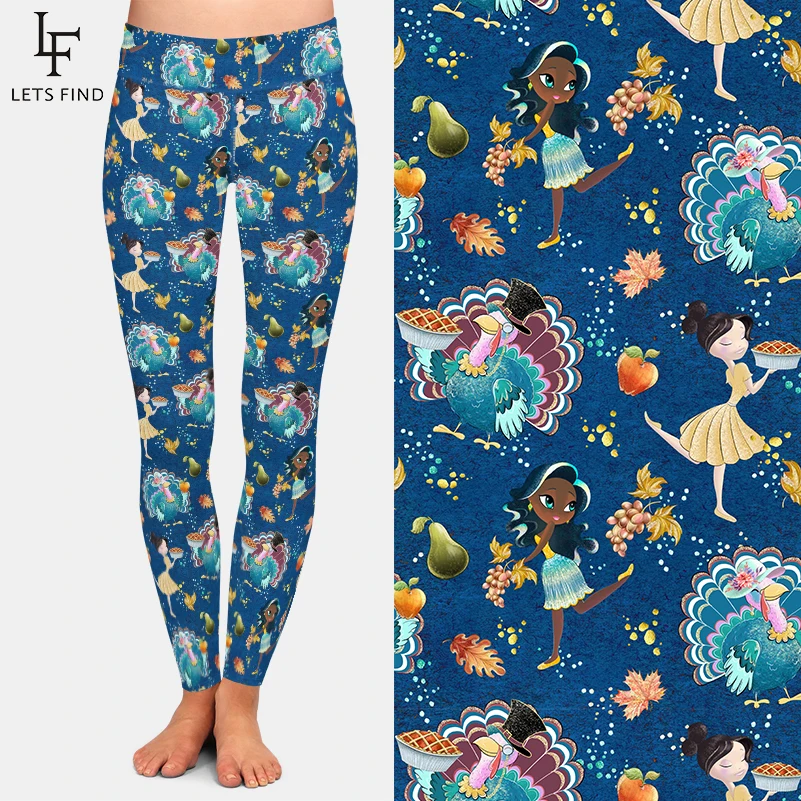 Женские леггинсы с высокой талией LETSFIND тонкие эластичные Синие 3D-принтом индейки