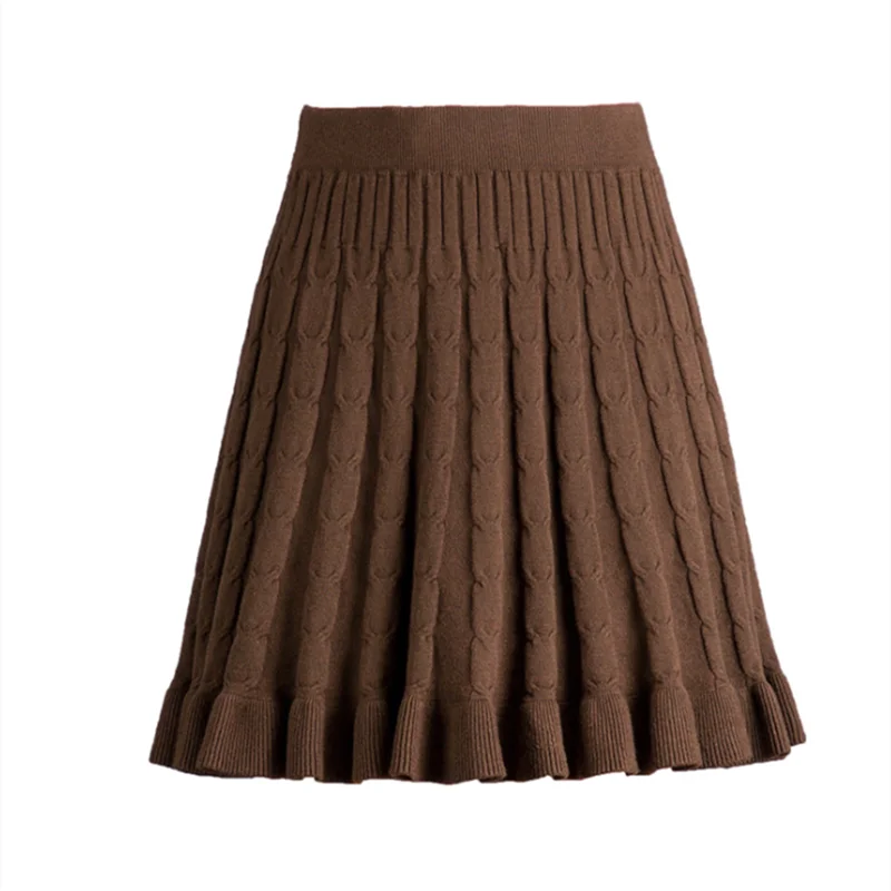 

2020 Autumn & Winter New Arrivals Simple Elastic High Waist Slimming All-match Casual Women A-line Knitted Skirt Free Shipping