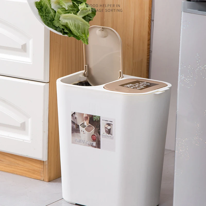 

Classification Trash Can Double Covered Double Cover Wet and Dry Separation Bin for Kitchen Waste Baskets LAD-sale
