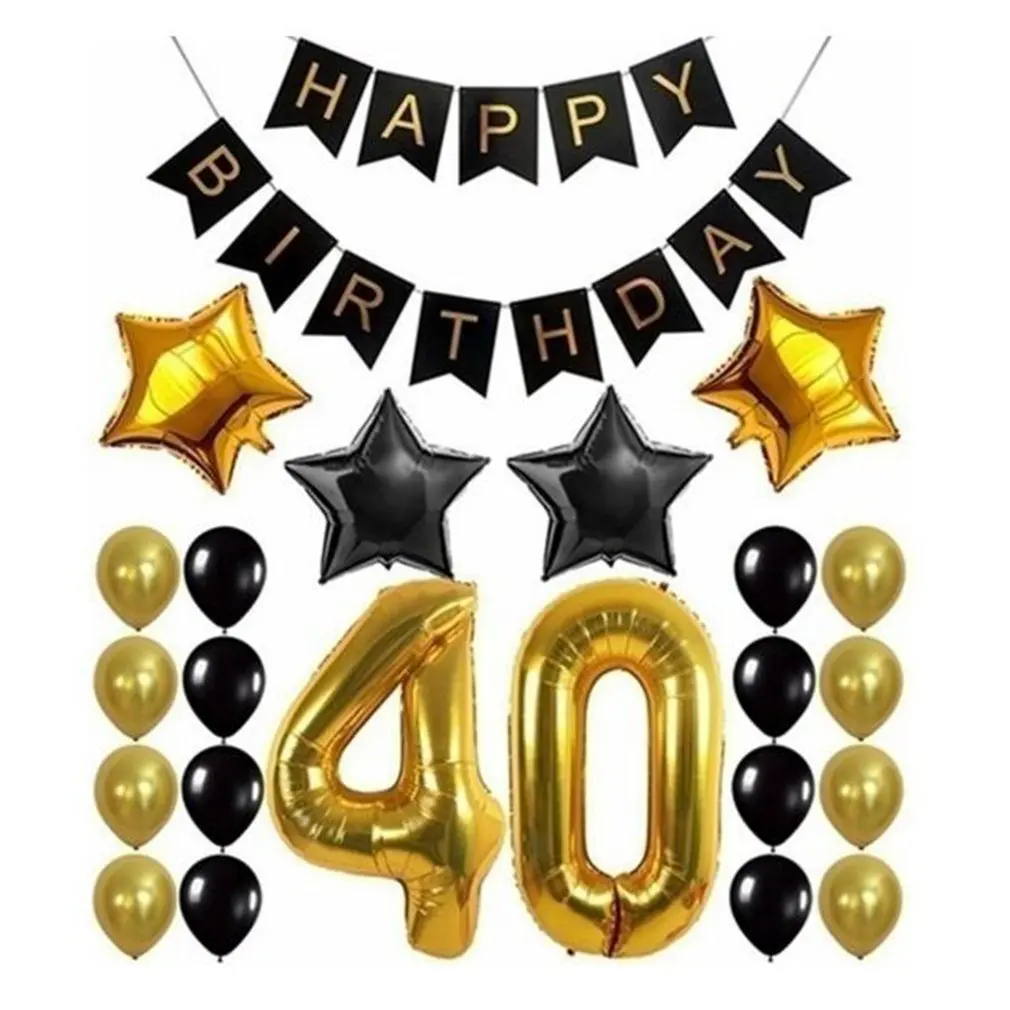 40 years old Цифровой алюминиевый пленочный воздушный шар для вечеринки на день рождения фоновое украшение штамповка рыбьего хвоста флаг Потяните цветок набор - Цвет: 40 years old
