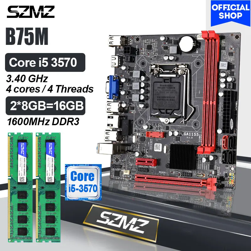 SZMZ B75 1155 socet компьютерная материнская плата игровой комплект с intel i5 3570 2*8 ГБ DDR3