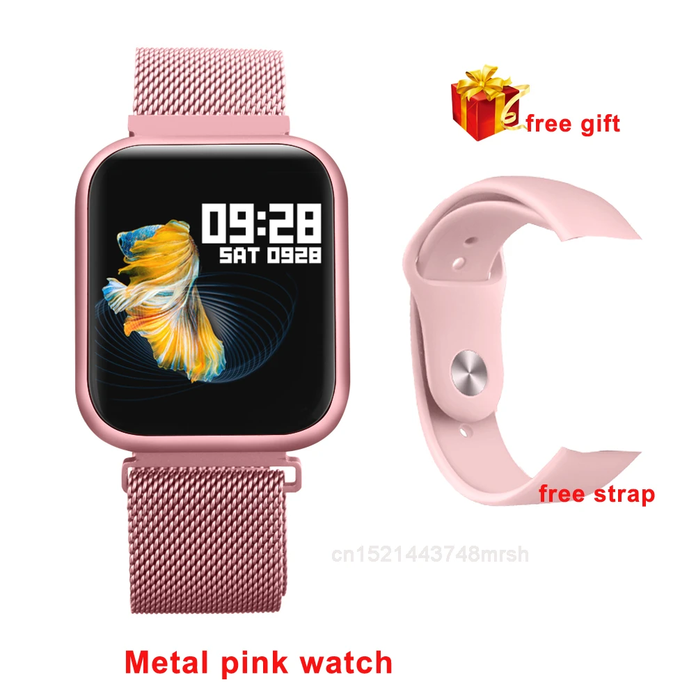 metal pink Мужские Смарт-часы P80, IP68, водонепроницаемые, с сенсорным экраном, Смарт-часы, монитор сердечного ритма, фитнес-браслет, женские Смарт-часы для мужчин vs B57 - Цвет: metal pink