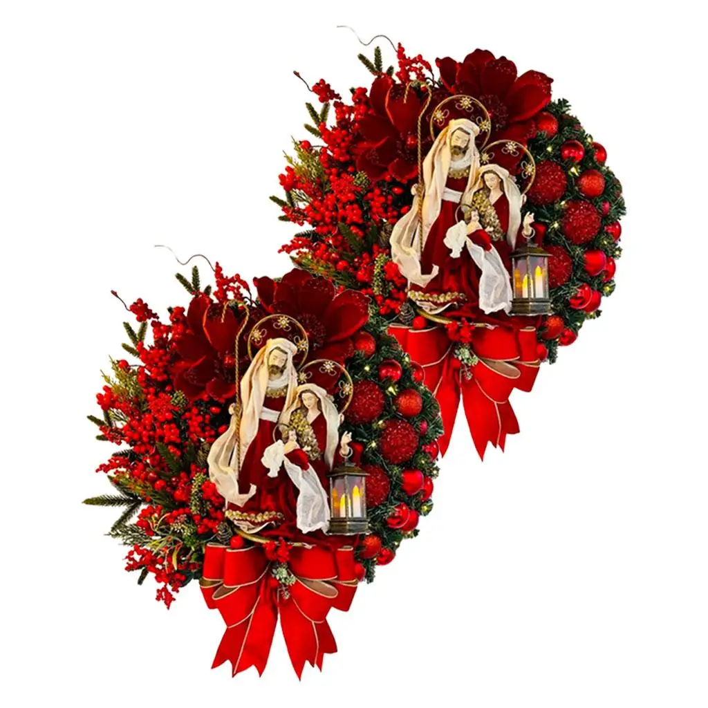 

2x Christmas Wreath Novelty Red Christmas Wreath Decorations Hanging Artificial for Front Door for Window Holiday Door Xmas
