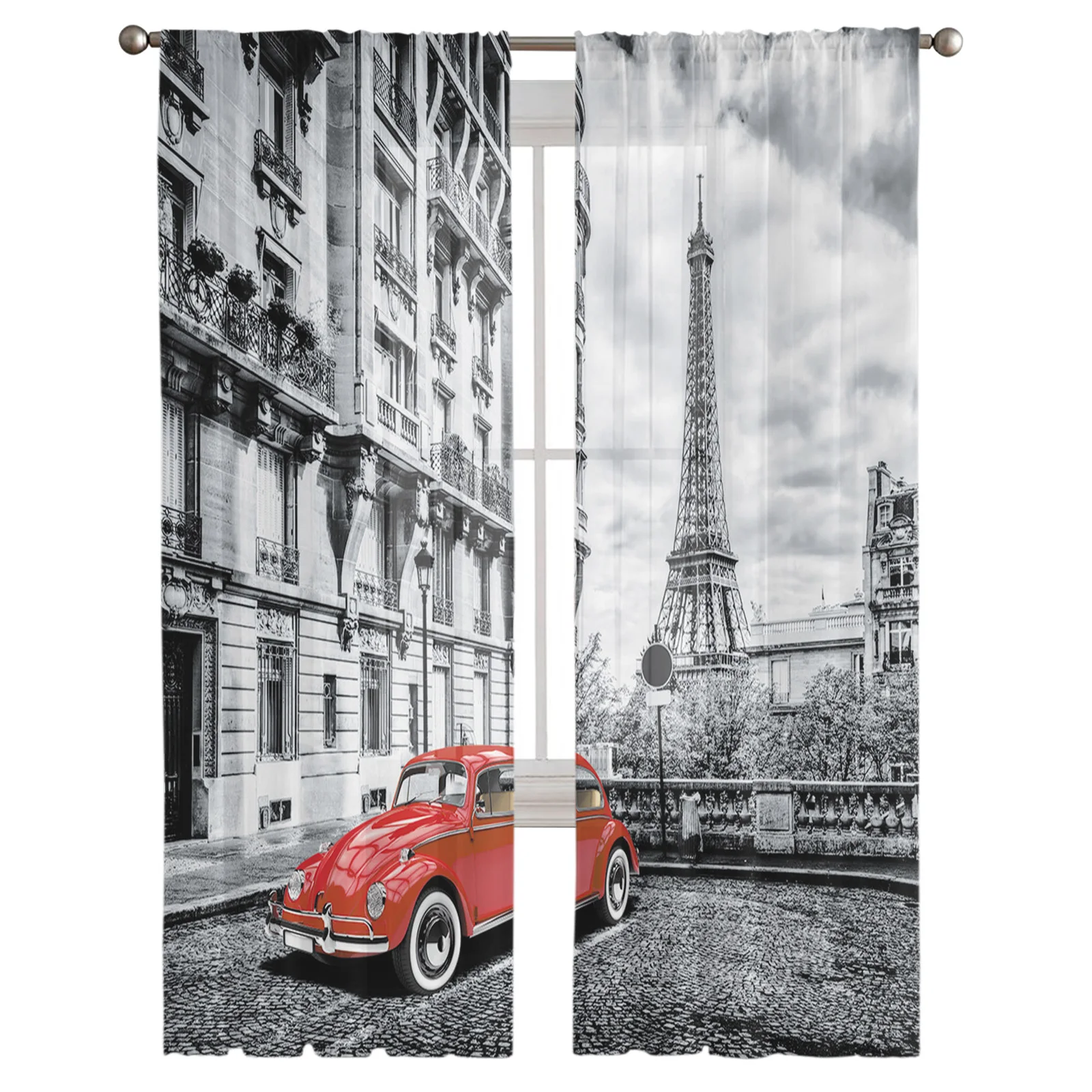 Красные винтажные автомобильные прозрачные шторы с изображением Парижской
