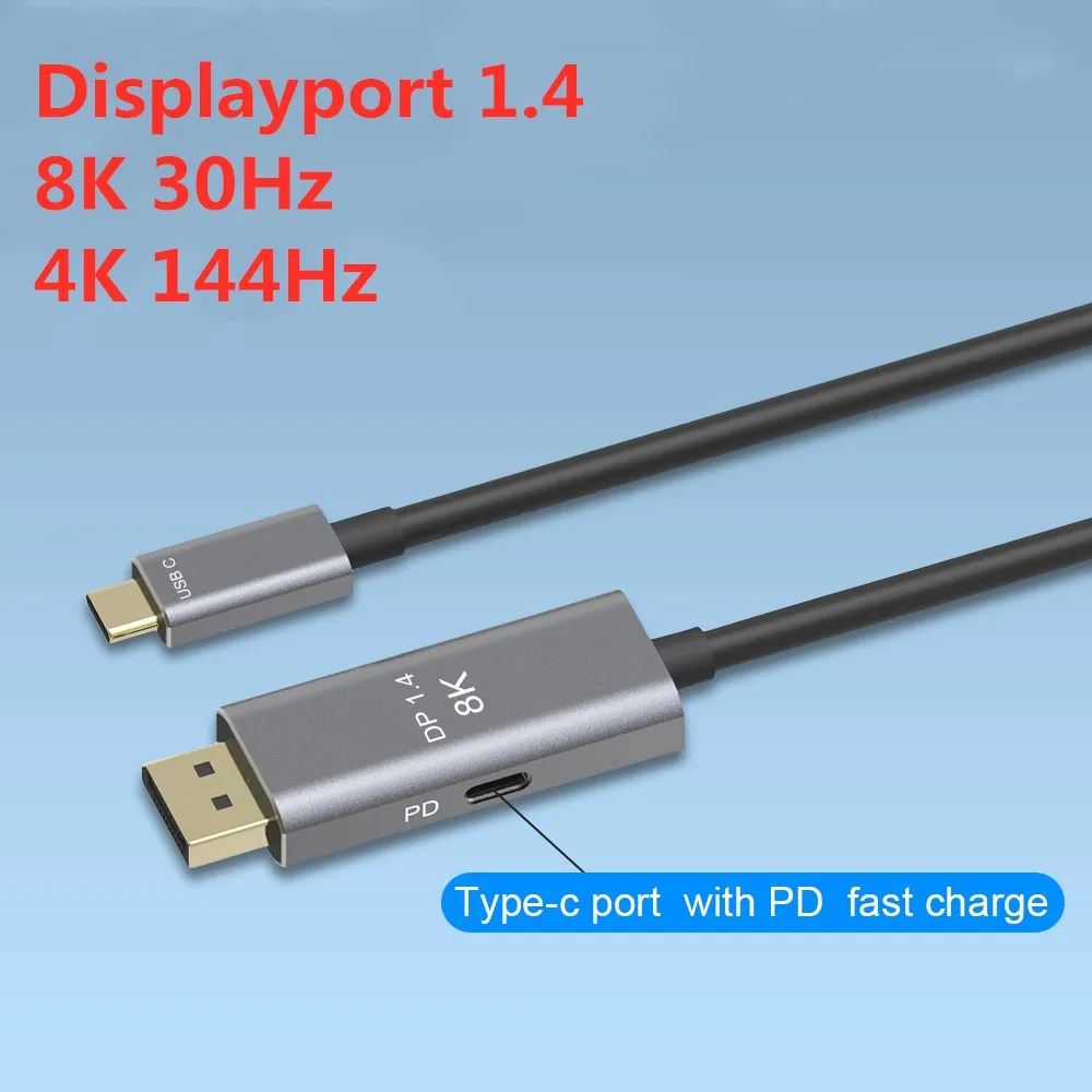 

2022 New USB C to DisplayPort 1.4 8K Cable with USB-C PD 8K@60Hz 4K@144Hz Thunderbolt 3 to DisplayPort For MacBook Pro 2019