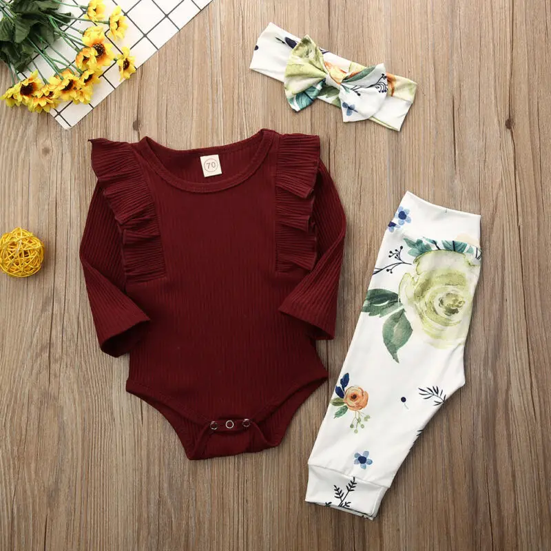 Комбинезон вязаный с оборками для новорожденных девочек длинные штаны цветочным