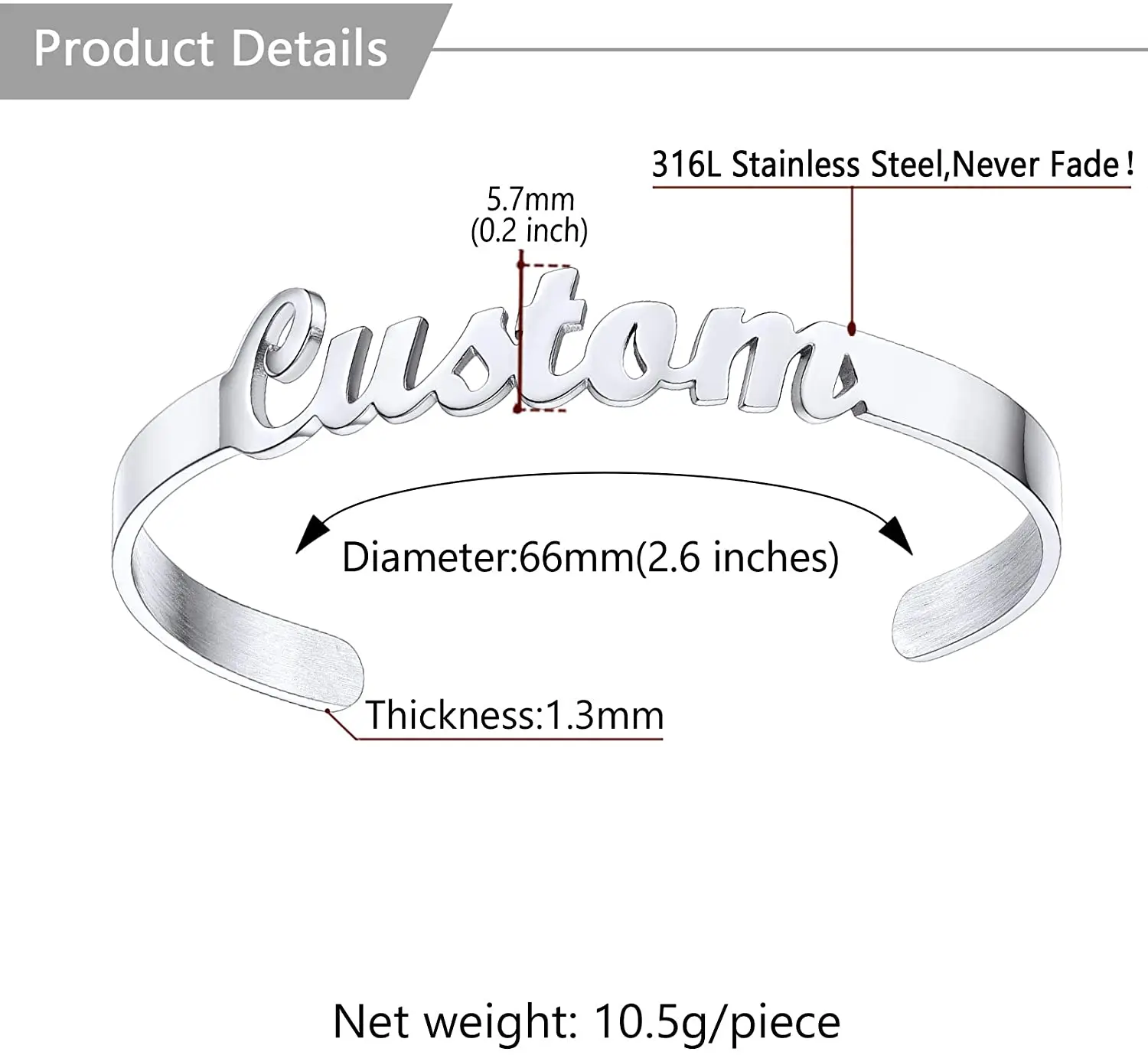 U7 Engravable Cuff Bracelet Custom Engraved Personalized Name Bracelets for Women Teens Girls Gold Handmade Nameplate Bangle