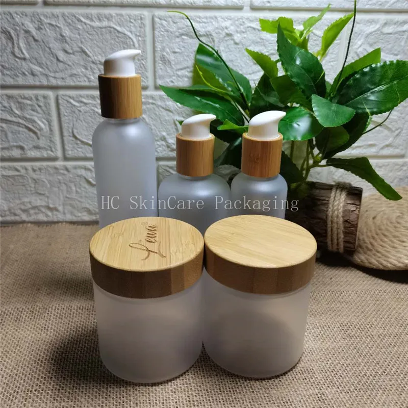 8oz jar with bamboo lid 250ml cosmetic frosted  60ml 120ml 150ml 250ml  shampoo bamboo pump bottle wholesale body lotion bottle