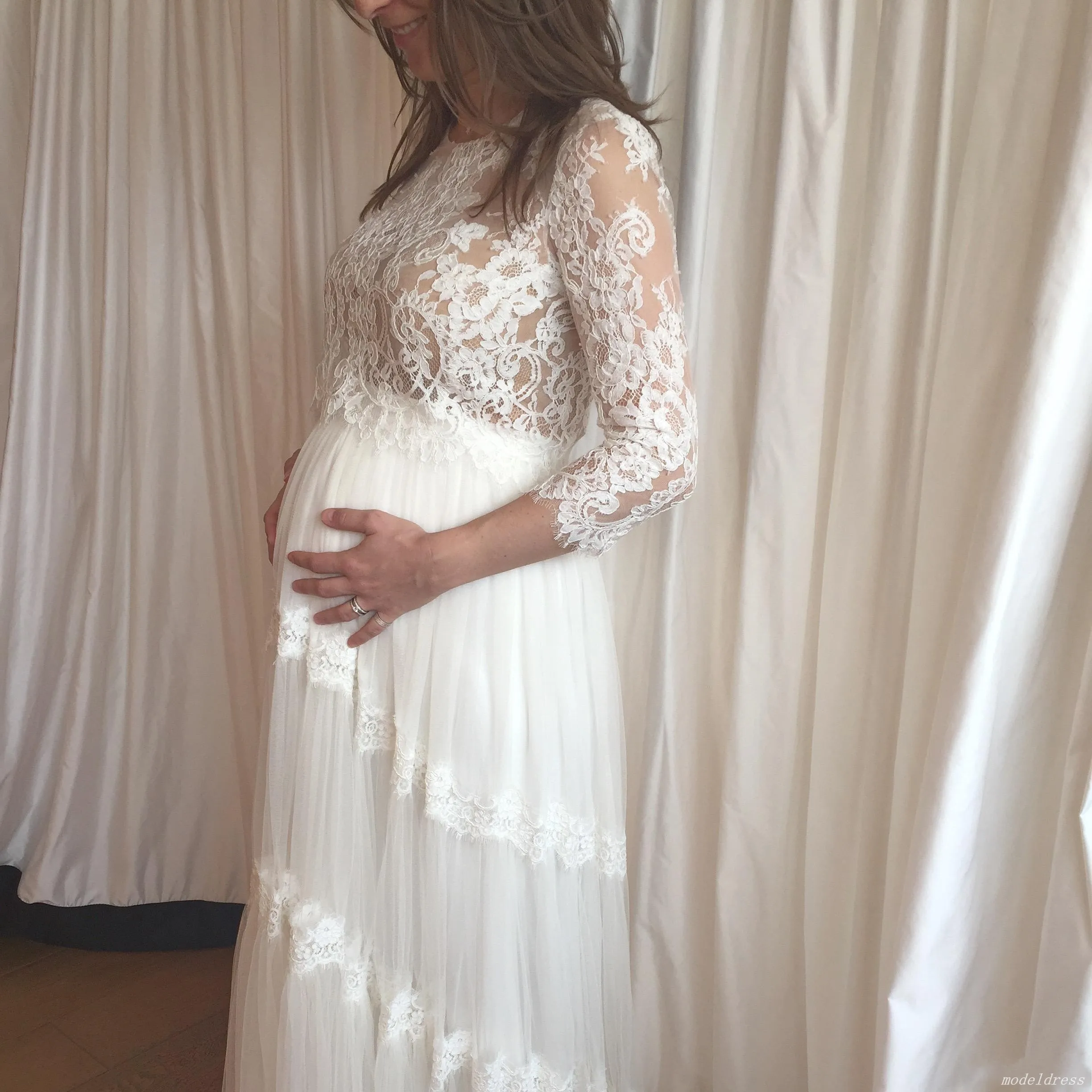 

Elegant Maternity Wedding Dresses Long Sleeve Floor Length Appliques Garden Country Pregnant Girls Bridal Gowns robe de mariée