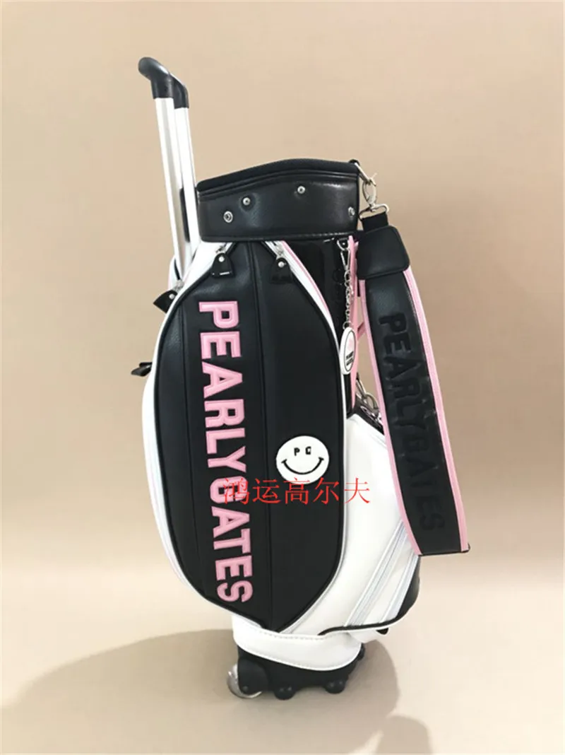 New Pearly Gates Golf Bag With Wheel PU Leather Tie Rod Stand Ball Package Clubs Cart Rain Cover 2 Colours | Спорт и развлечения