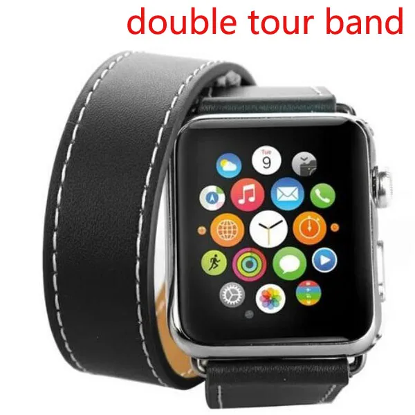 double tour black Один тур из натуральной кожи ремешок для наручных часов Apple Watch, версии двойной пряжкой 3/2/1 38 мм 40 мм 42-44 мм, браслет для наручных часов iwatch серии 5 4 - Цвет ремешка: double tour black