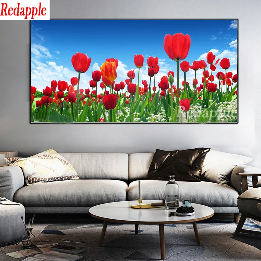 

Алмазная вышивка с квадратными/круглыми стразами, красный тюльпан, Голландский национальный цветок, алмазная живопись, наборы для вышивки ...