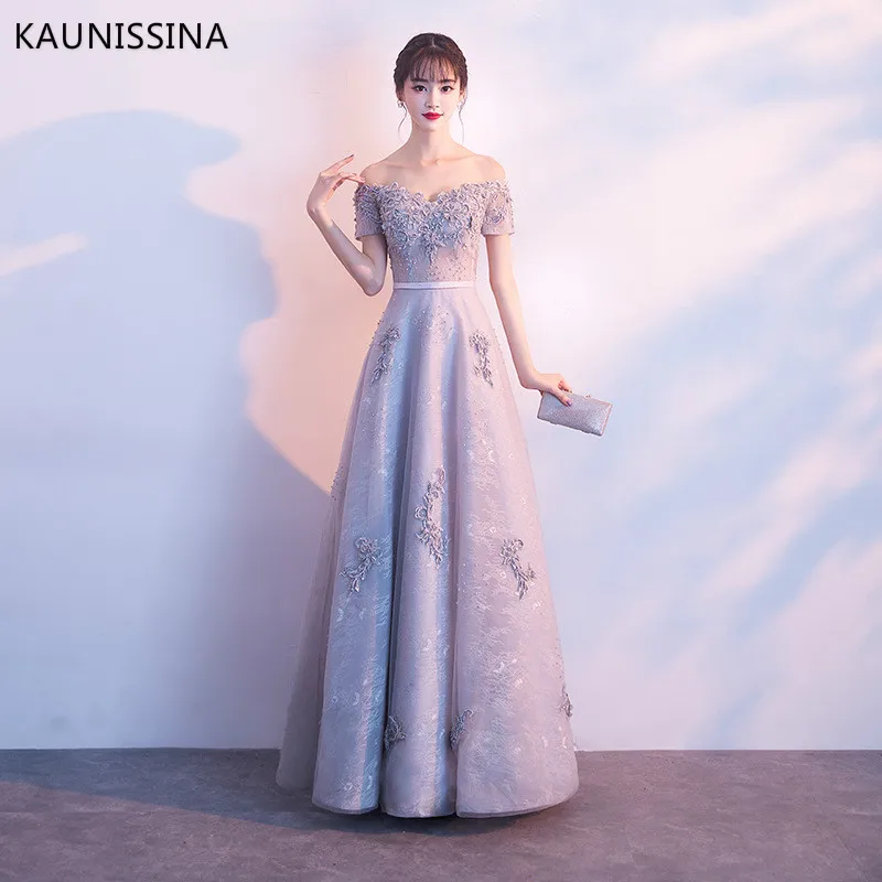 KAUNISSINA вечернее платье с открытыми плечами Длинные вечерние платья в пол Длина