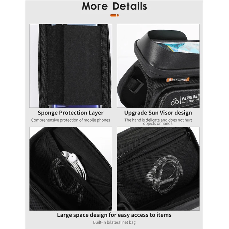 

WEST BIKING 6.5In Bicycle Bags Front Frame MTB Bike Bag Waterproof Press Screen Top Tube Mobile Phone Bag for Cycling