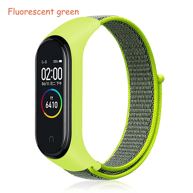 Nylon strap For Xiaomi mi band 3 4 strap Smart bracelet Soft Sport Wristbands For Mi band 4 NFC Global Smart watch women men - Цвет: Fluorescent green