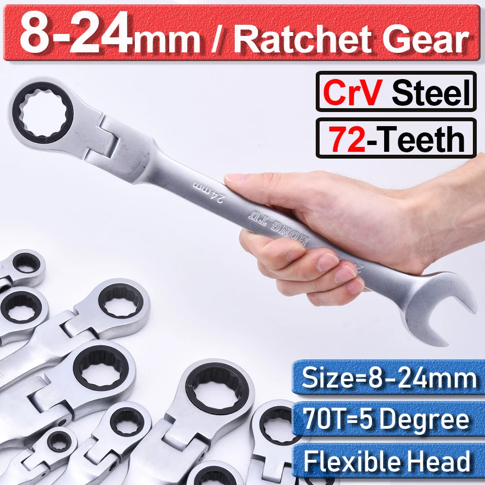 

12Pcs 8-24mm Ratchet Combination Metric Wrench Set Hand Tools Crv Steel Metric Flexible Head Ratchet Gear Tool Set D30