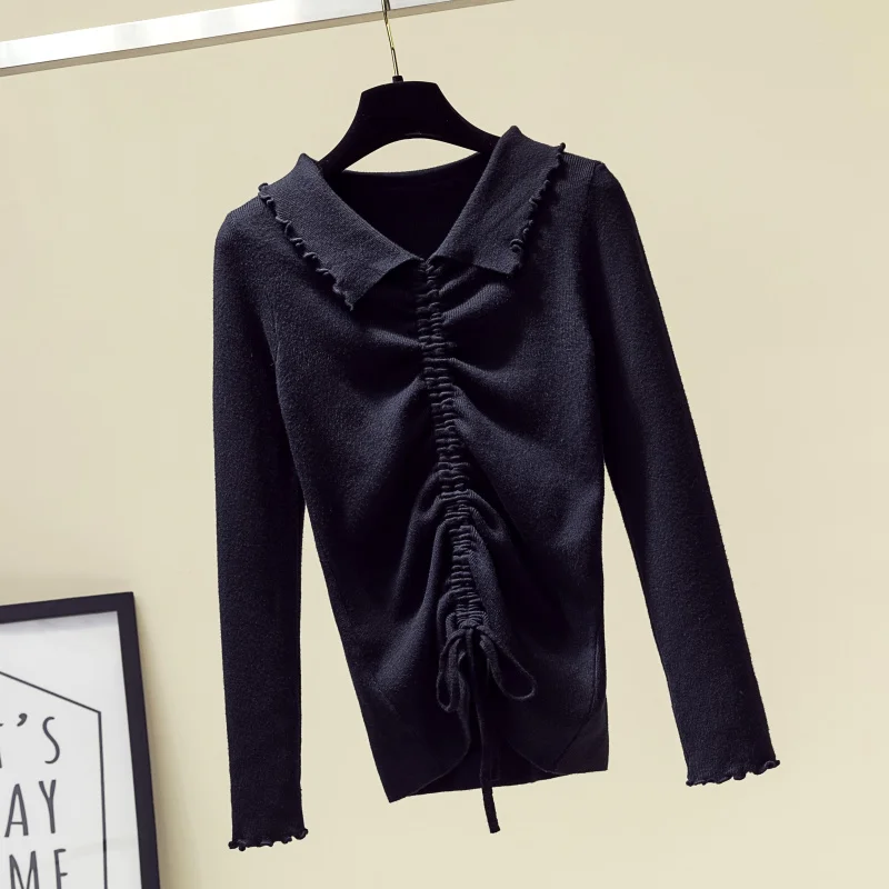 Женские свитера 2019 Зима Поло с длинным рукавом Pull Femme Однотонный пуловер Женская