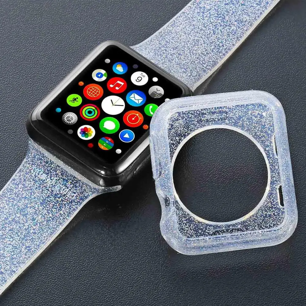 Женский силиконовый ремешок для Apple Watch series 4 40 мм 44 мм мягкий ремешок для спортивных часов 38 мм 42 мм резиновый браслет для iwatch 3 2 1 ремешок для часов - Цвет ремешка: silver with case