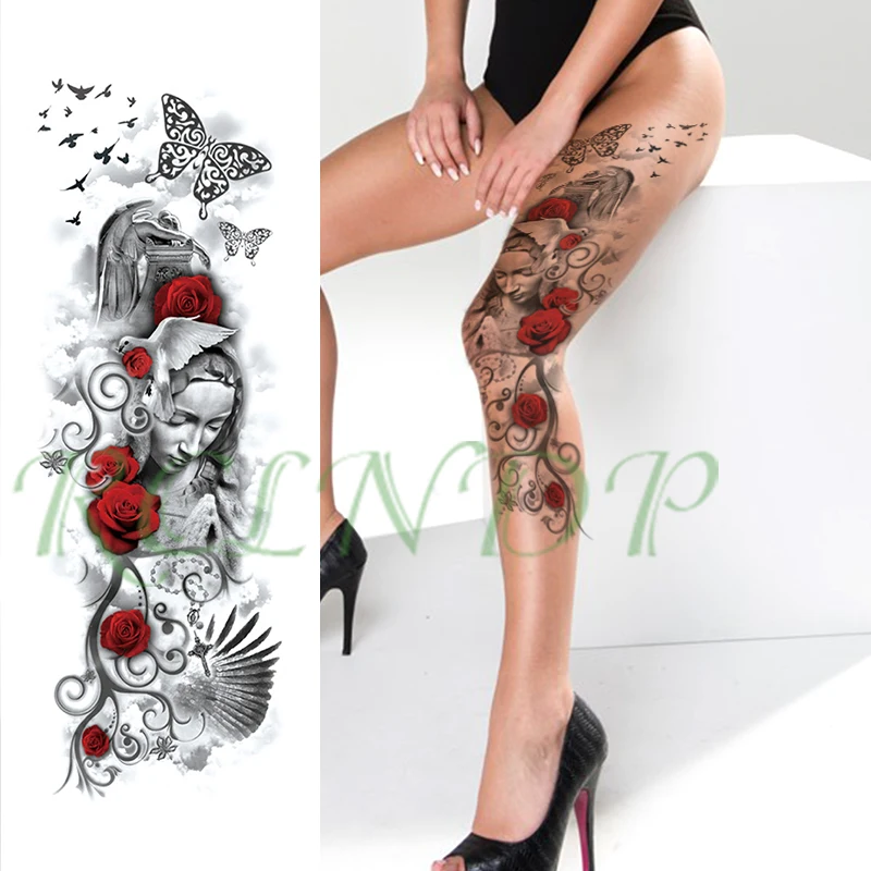 

Waterproof Temporary Tattoo Sticker rose angel wings bird butterfly vine full arm fake tatto flash tatoo for men women girl