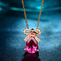 fashion jewelry sweet creative bow pendant necklace inlay red water drop zircon womens wedding party charm neck chain gifts