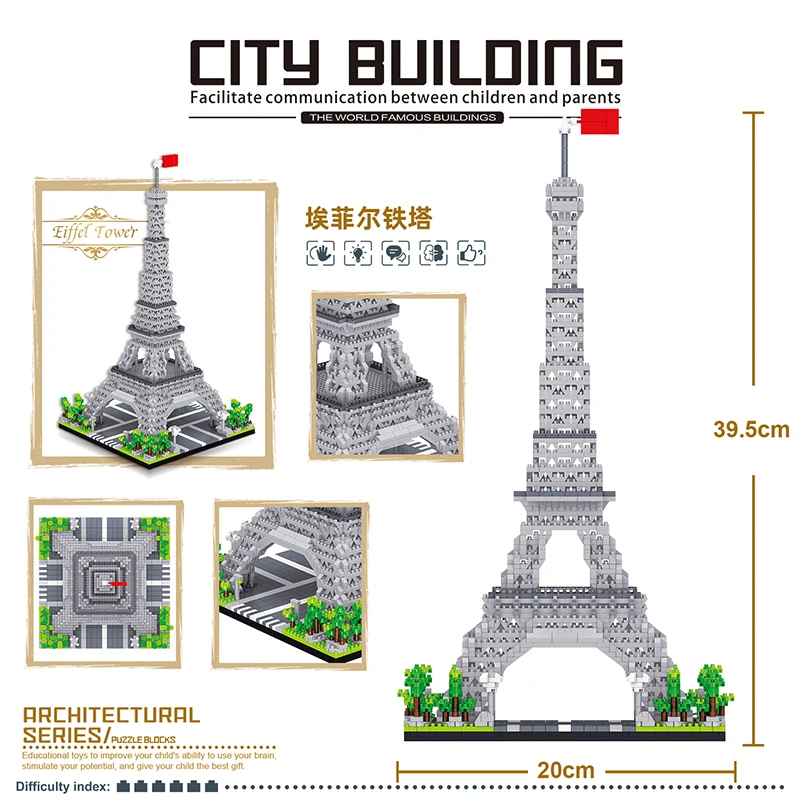 

3585pcs Toys for Kids Creator Mini Blocks World Famous Architecture Eiffel Tower 3D Model Building Blocks Enlighten Bricks Gift