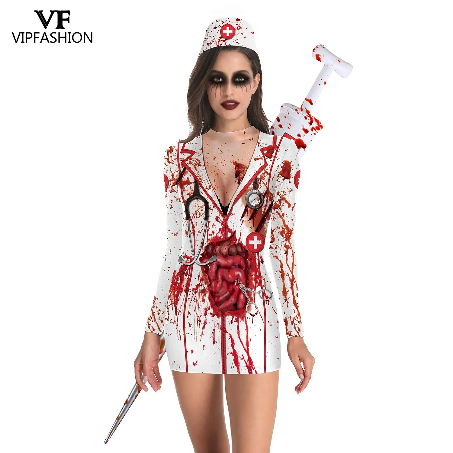 Модное осеннее облегающее платье VIP боди женское для Хэллоуина с золотым