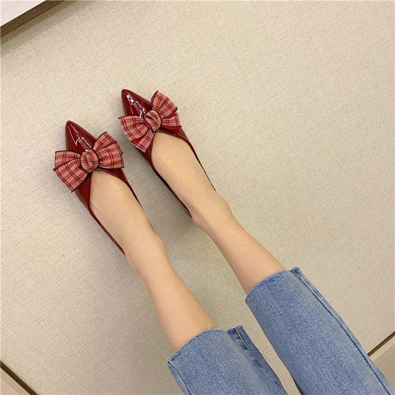 

Shoes Woman Flats Casual Female Sneakers Low Heels Genuine Leather Shallow Mouth Pointed Toe Autumn Bow-Knot Dress Moccasins New