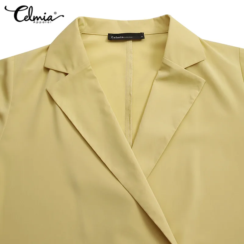 

2021 Fashion Blazers For Women Korean Autumn Blazer Double Breasted Jackets Celmia Lady Solid 3/4 Sleeve Loose Thin Formal Suit