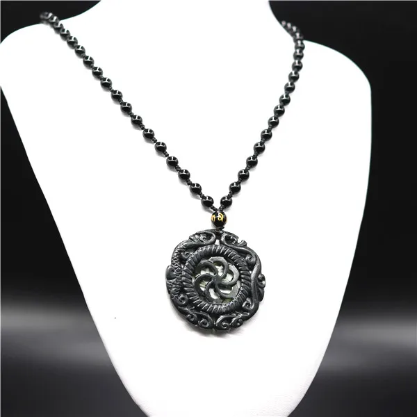 Натуральный черный зеленый китайский Нефритовый дракон ожерельлье из бисера