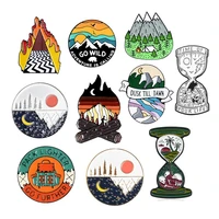 outdoor adventure pin series drifting picnic vacation forest maptent desert island sunset badge friends travel brooch jewelry