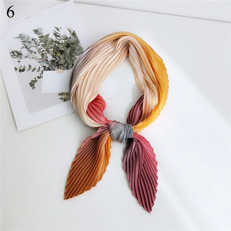 Модный женский плиссированный шарф длинный Шелковый складной квадратный