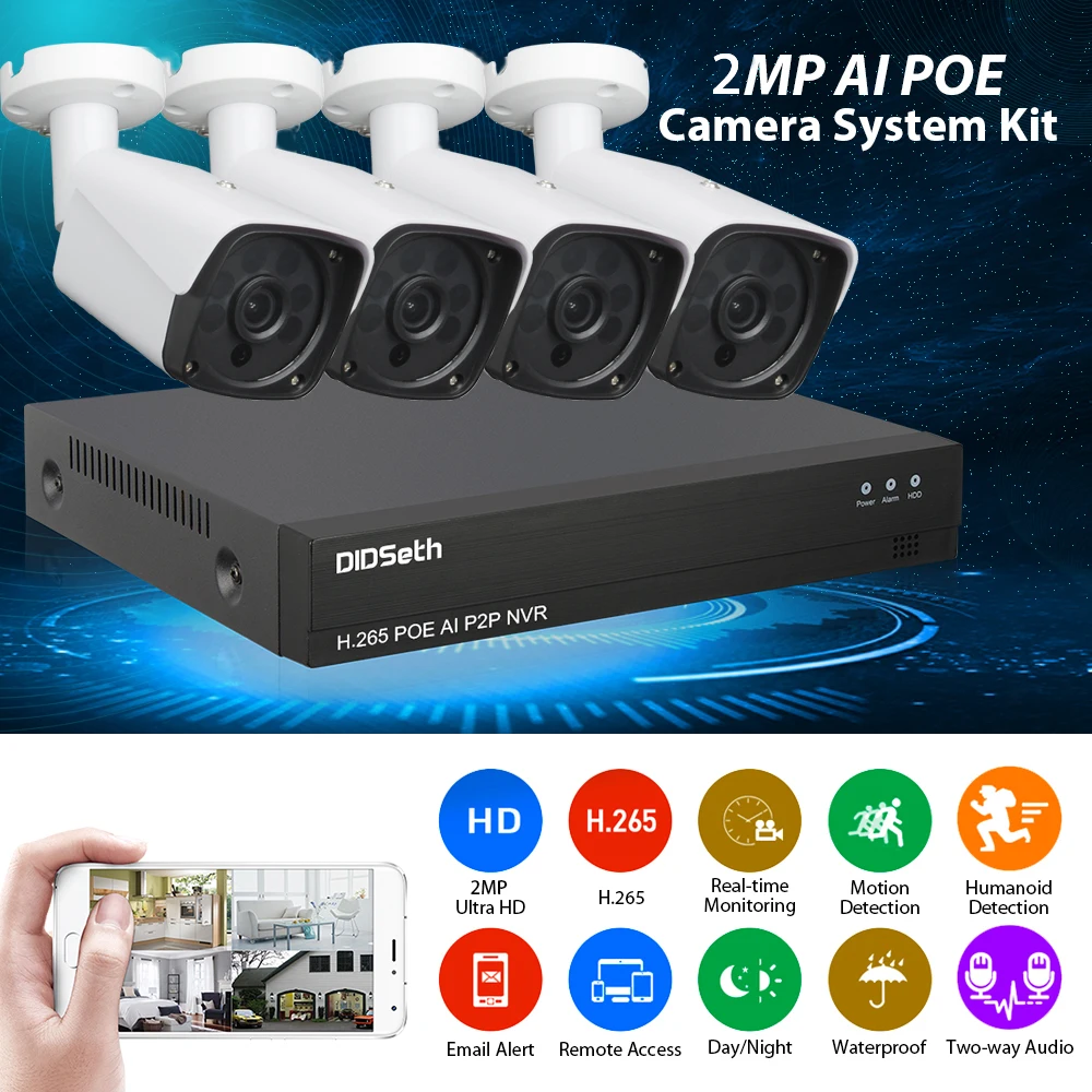 DIDSeth 4CH HD 1080P POE CCTV видео NVR система 4 шт. 2MP POE ip-камера для улицы, водонепроницаемая Домашняя безопасность, комплекты видеонаблюдения