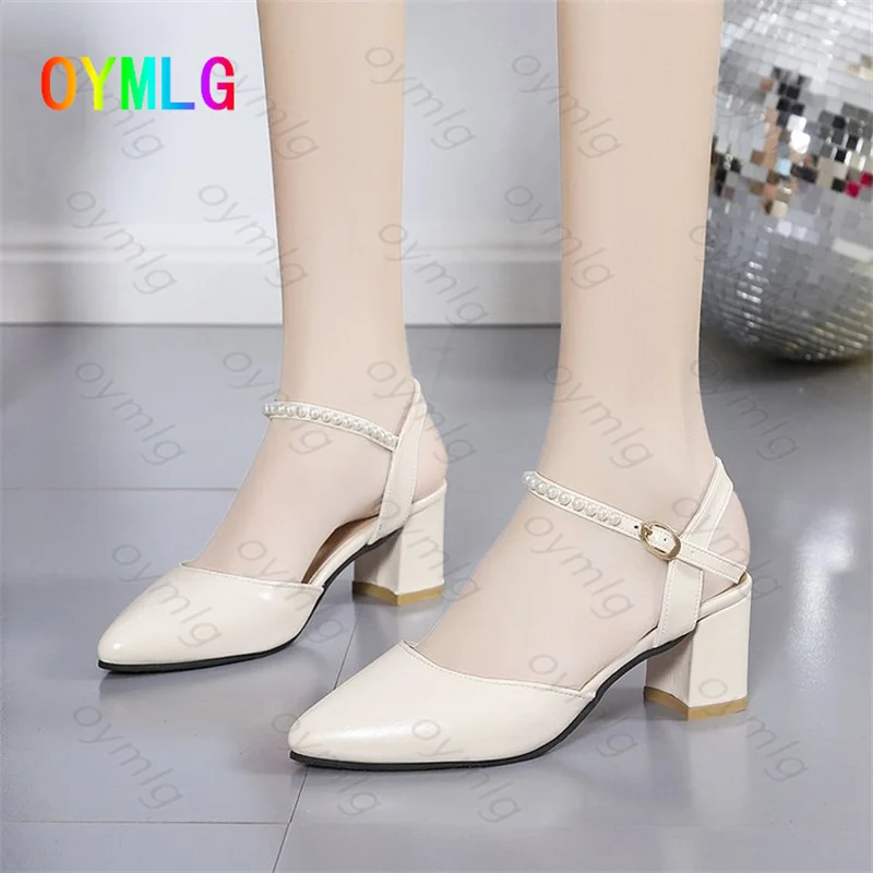 

2021 summer new women's sandals female British thick heel pointed toe female sandals female mid-heel fashion high heels heels