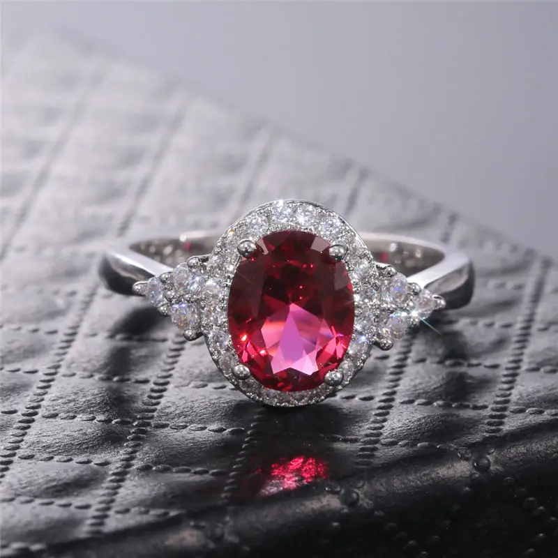 

Red Color Main Stone Ring Oval Cut Women Fashion Jewelry Size 6-10 Wedding Ring