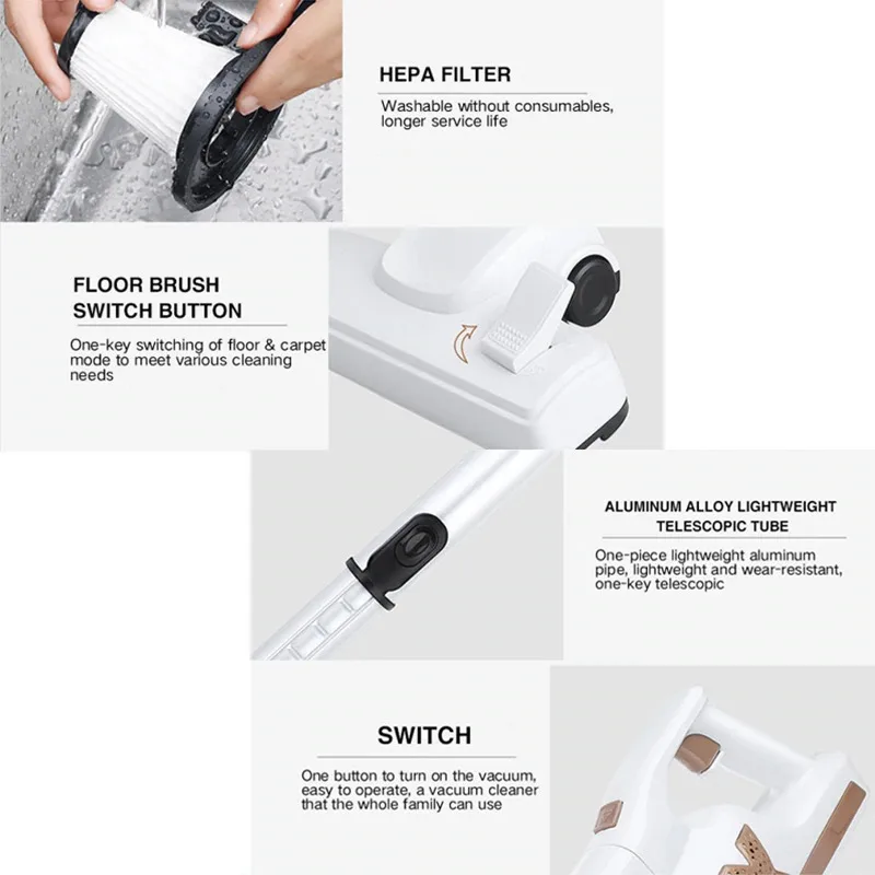 

Portable 9pcs+Mite Removal Brush Handheld Wireless Vacuum Cleaner Cyclone Filter 11000Pa Strong Suction Dust Collector Aspirator