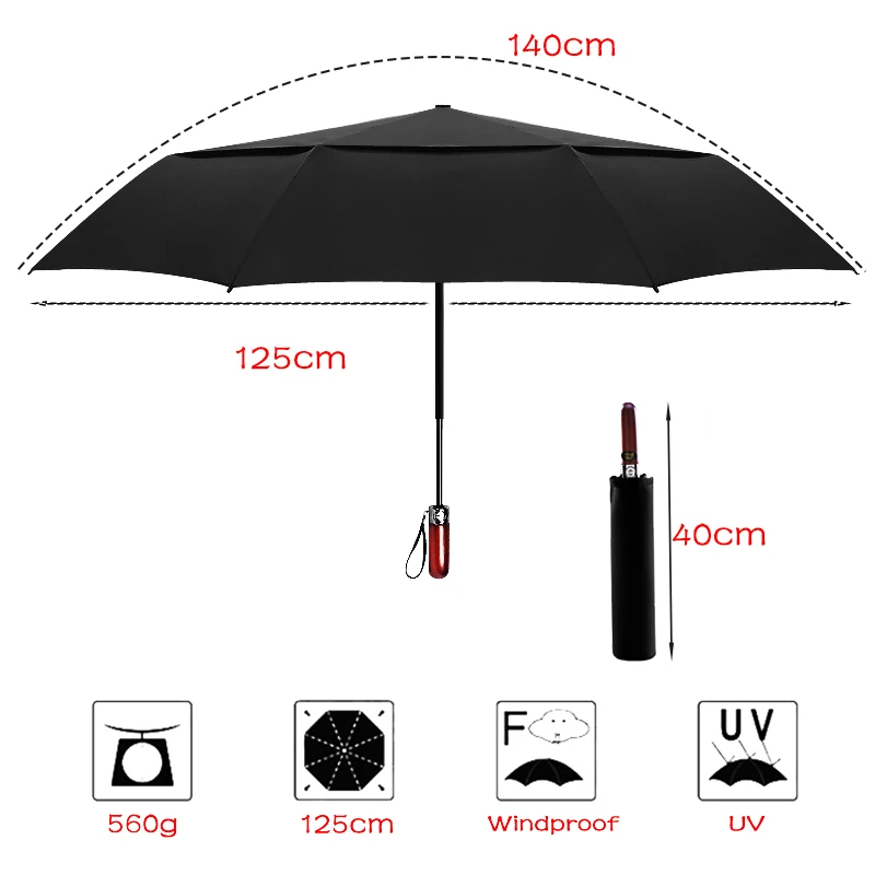 

LIKE RAIN 140cm Large Strong Automatic Umbrella Men Business Wooden Handle Umbrella Fashion Women Windproof Golf Umbrellas UBY30