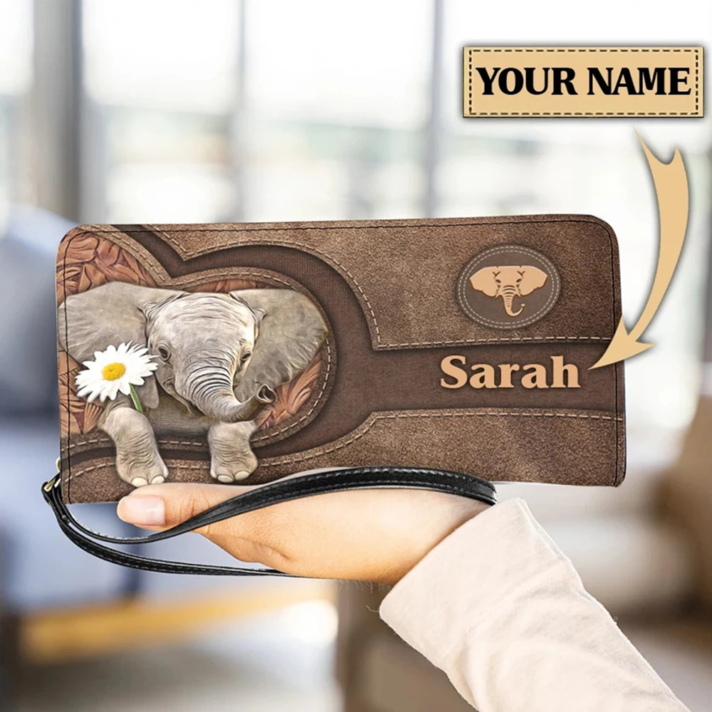 

Тонкий длинный кошелек для монет для женщин, кошелек на молнии с милым Рисунком Слона, женский маленький кожаный клатч, многофункциональная...