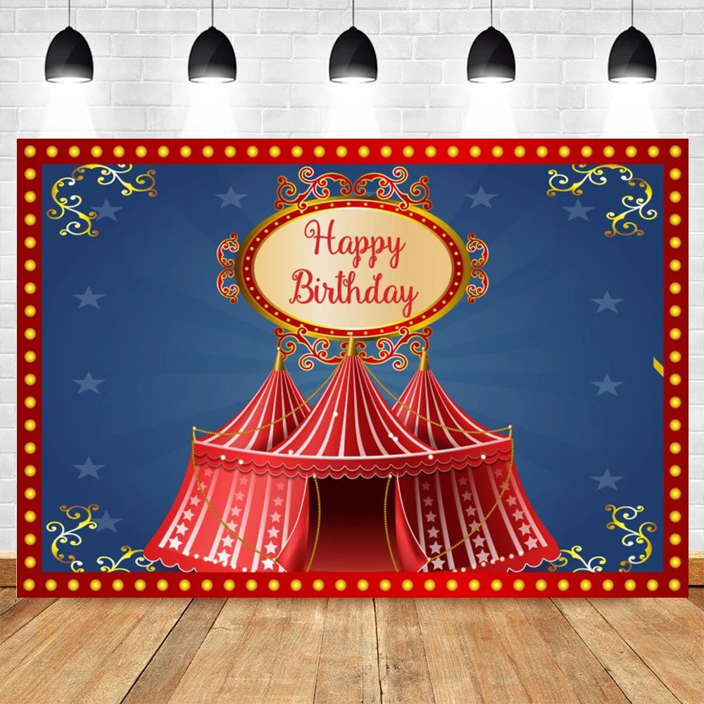 

Circus Party Backdrop Carnival Carousel Red Tent Baby Shower Birthday Photography Background Curtain Cake Banner Photo Booth