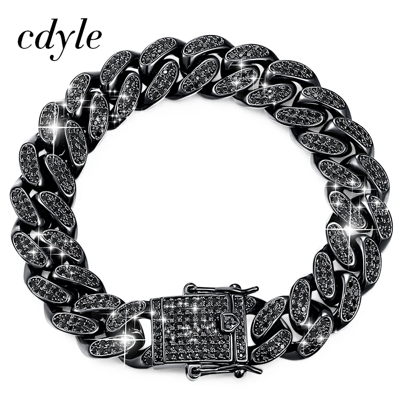 Мужской браслет цепочка Cdyle черный в стиле хип хоп с кубическим цирконием ААА 18