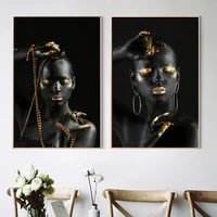 african black woman holding golden jewelry canvas paintings posters and prints girl body wall art pictures for living room decor
